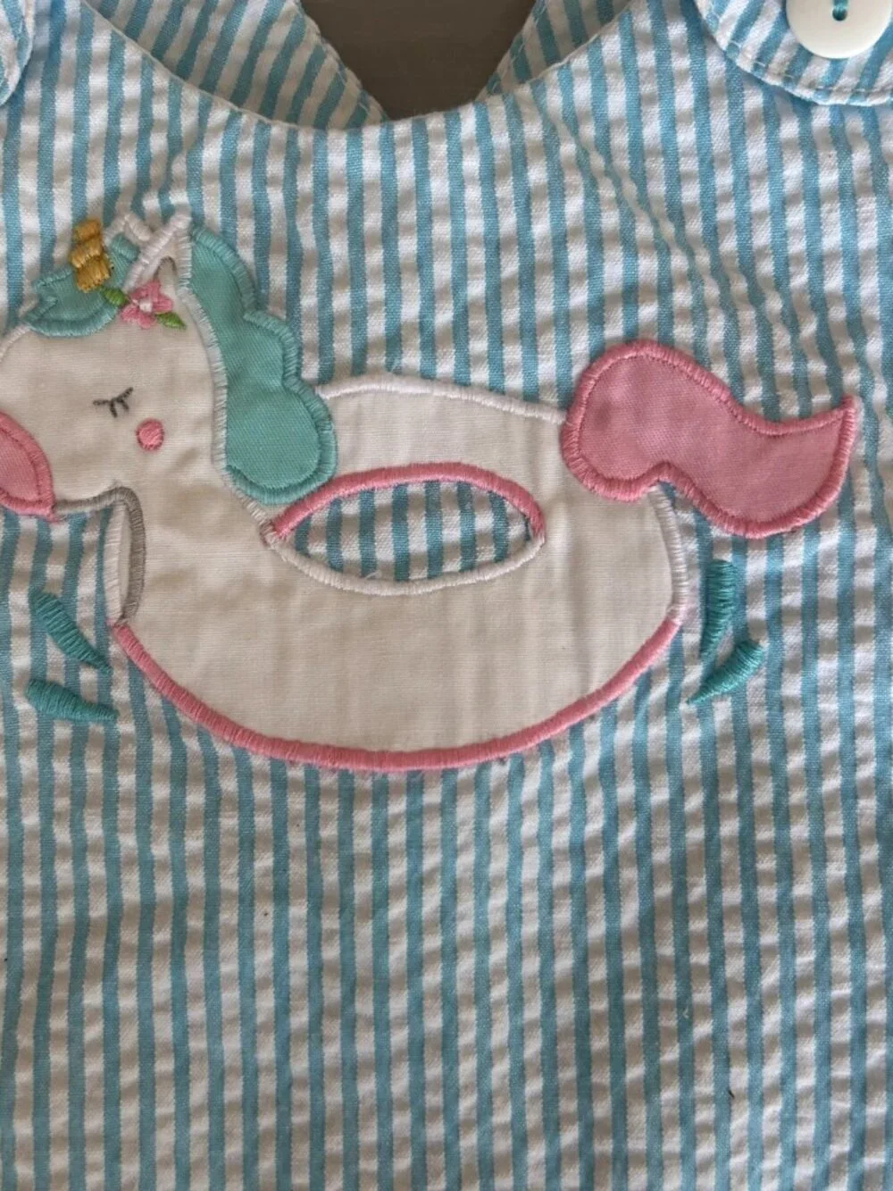 Petit Ami Baby Girls Size 3 months Unicorn Pool Float Seersucker Applique Popove